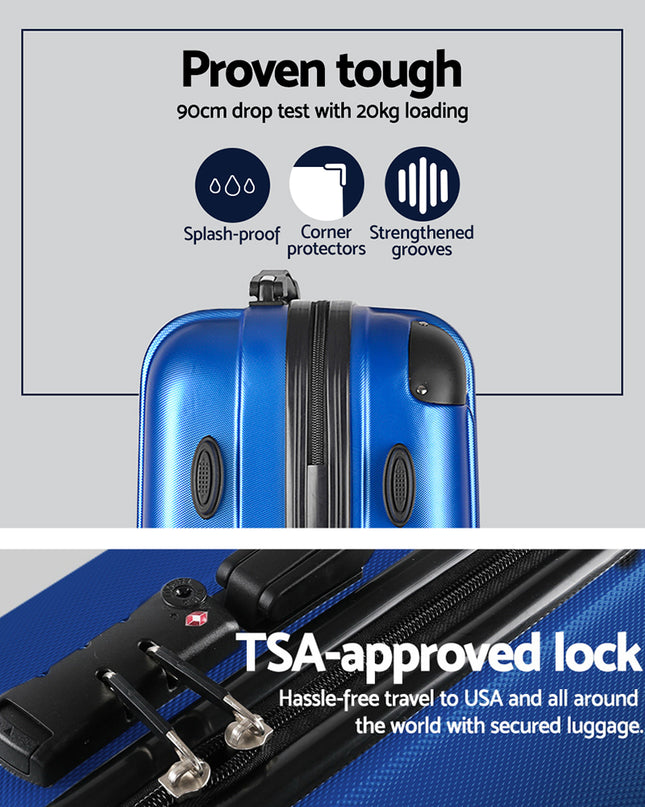 Wanderlite 28" 75cm Luggage Trolley Travel Suitcase Set Carry On Hard Case TSA Lock Lightweight Blue