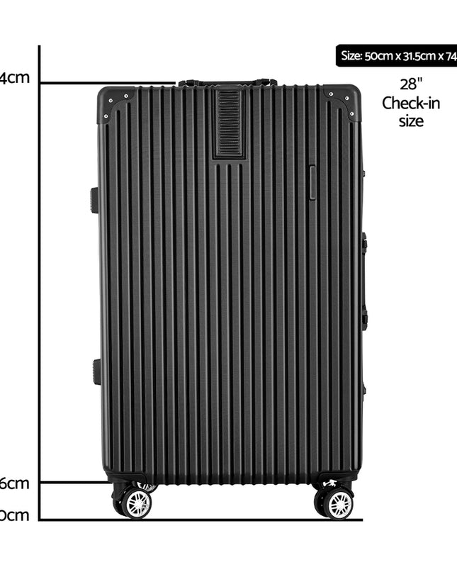 Wanderlite 28" Luggage Trolley Travel Suitcase Set TSA Hard Case Lightweight Aluminum Black