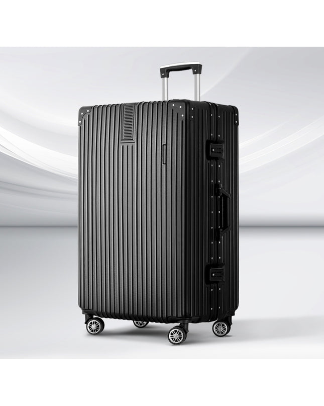 Wanderlite 28" Luggage Trolley Travel Suitcase Set TSA Hard Case Lightweight Aluminum Black