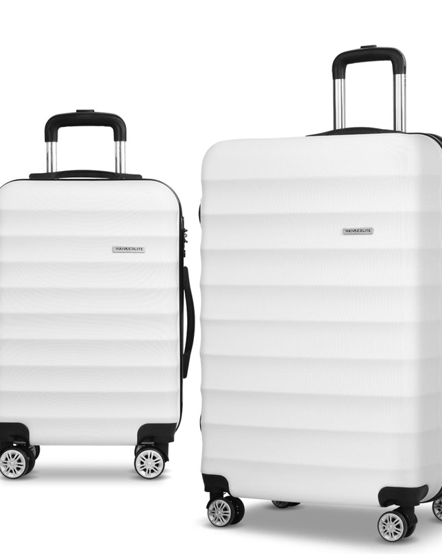 Wanderlite 2pcs Luggage Trolley Travel Suitcase Set TSA Hard Shell Case Strap White