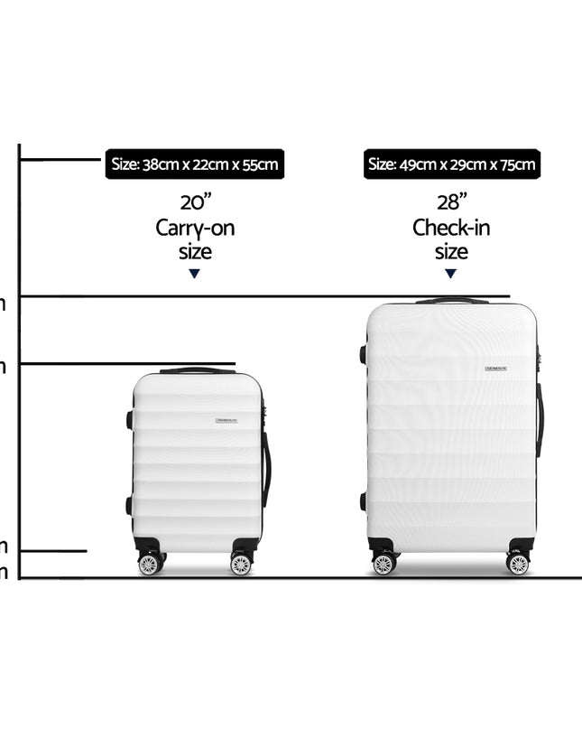 Wanderlite 2pcs Luggage Trolley Travel Suitcase Set TSA Hard Shell Case Strap White