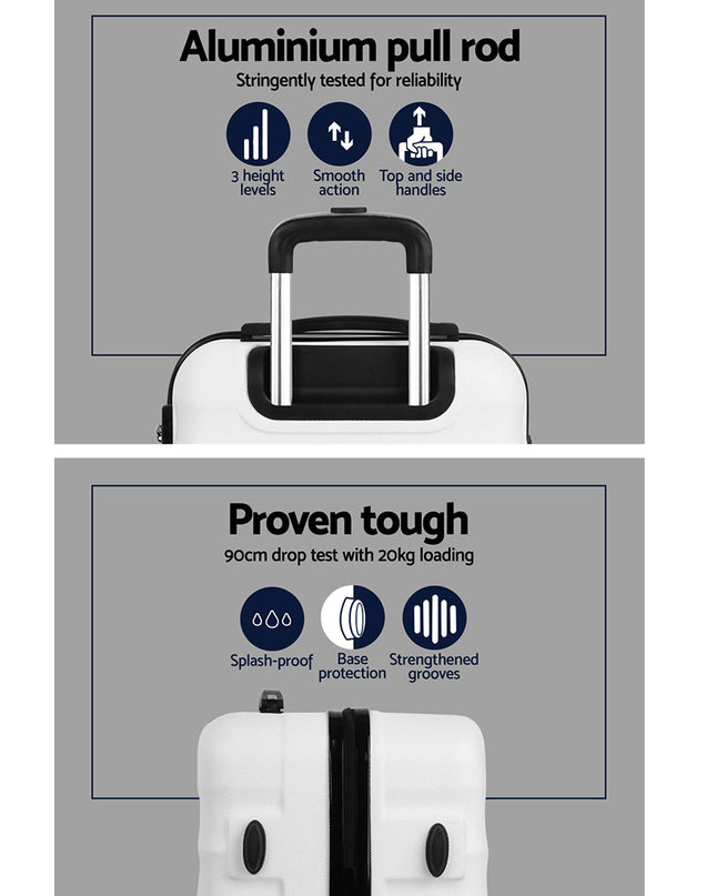Wanderlite 2pcs Luggage Trolley Travel Suitcase Set TSA Hard Shell Case Strap White