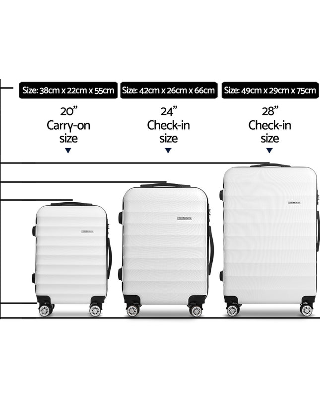 Wanderlite 3pcs Luggage Trolley Travel Suitcase Set TSA Hard Shell Case Strap White