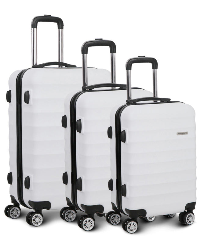 Wanderlite 3pcs Luggage Trolley Travel Suitcase Set TSA Hard Shell Case Strap White
