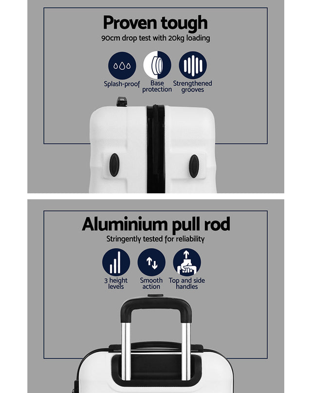 Wanderlite 3pcs Luggage Trolley Travel Suitcase Set TSA Hard Shell Case Strap White