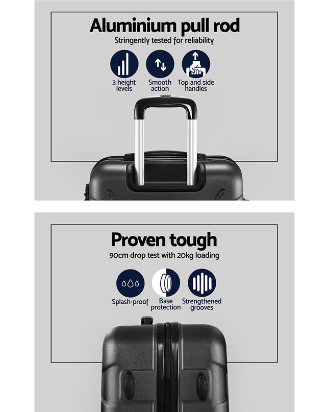 Wanderlite 3pc Luggage Trolley Travel Suitcase Set TSA Hard Case Lightweight Black