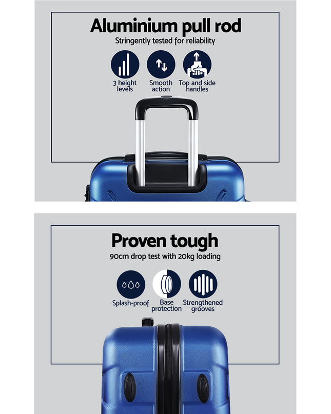 Wanderlite 3pc Luggage Trolley Travel Suitcase Set TSA Hard Shell Case Strap Blue