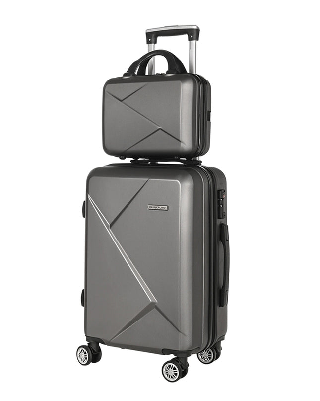 Wanderlite 2pc Luggage 12" 20" Trolley Travel Suitcase Storage Carry On TSA Lock Dark Grey