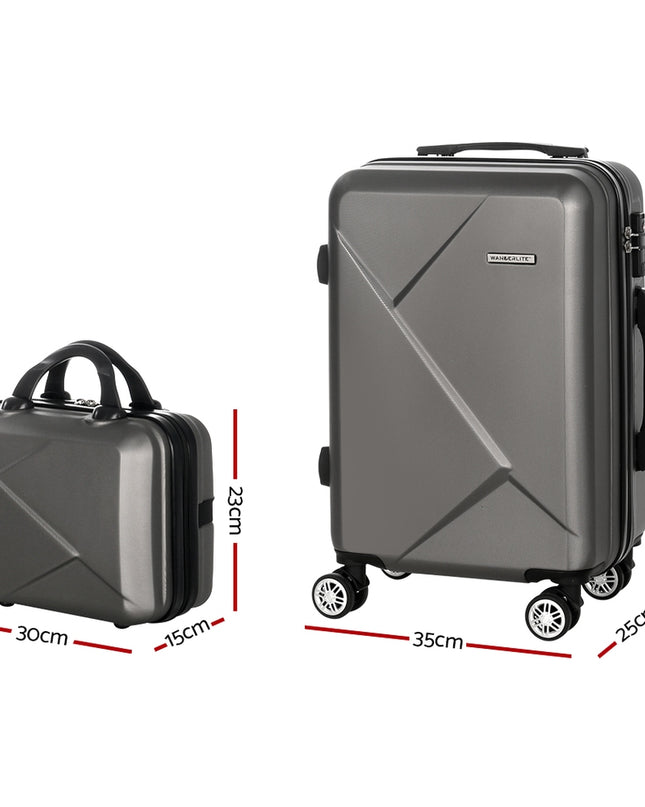 Wanderlite 2pc Luggage 12" 20" Trolley Travel Suitcase Storage Carry On TSA Lock Dark Grey