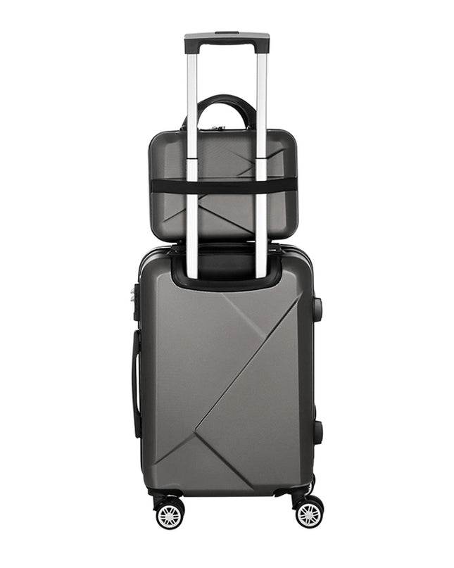 Wanderlite 2pc Luggage 12" 20" Trolley Travel Suitcase Storage Carry On TSA Lock Dark Grey