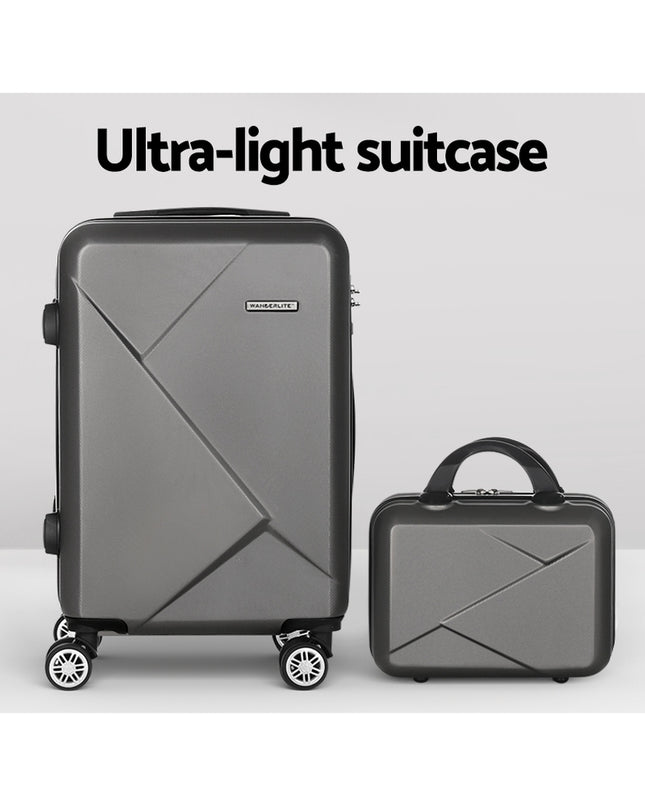 Wanderlite 2pc Luggage 12" 20" Trolley Travel Suitcase Storage Carry On TSA Lock Dark Grey