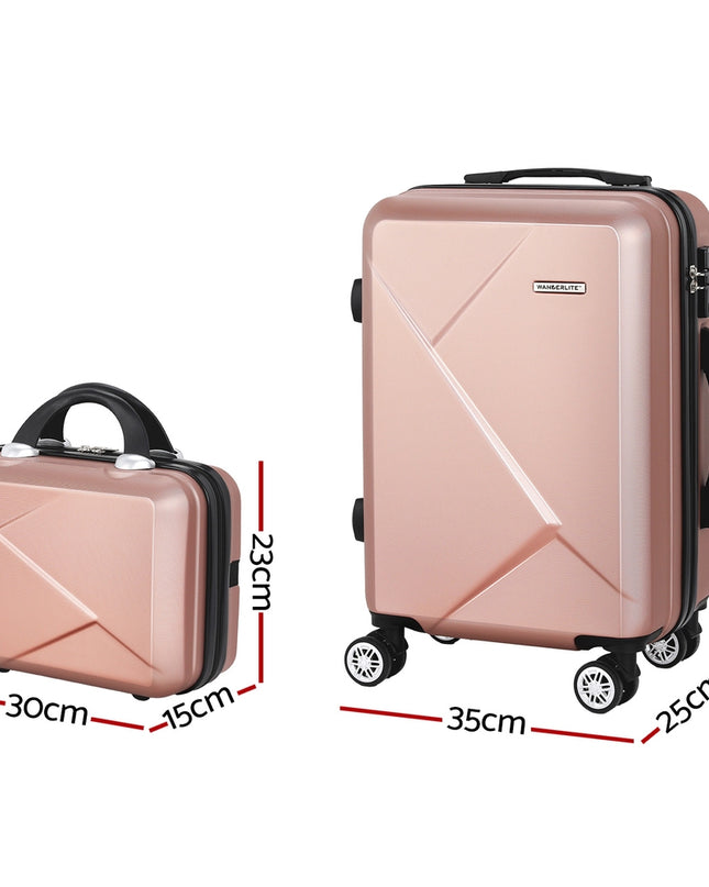 Wanderlite 2pc Luggage 12" 20" Trolley Travel Suitcase Storage Carry On TSA Lock Rose Gold