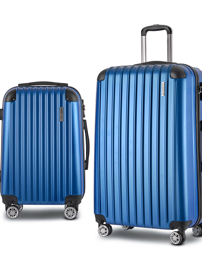 Wanderlite 2pc Luggage Trolley Travel Set Suitcase Carry On TSA Hard Case Lightweight Blue