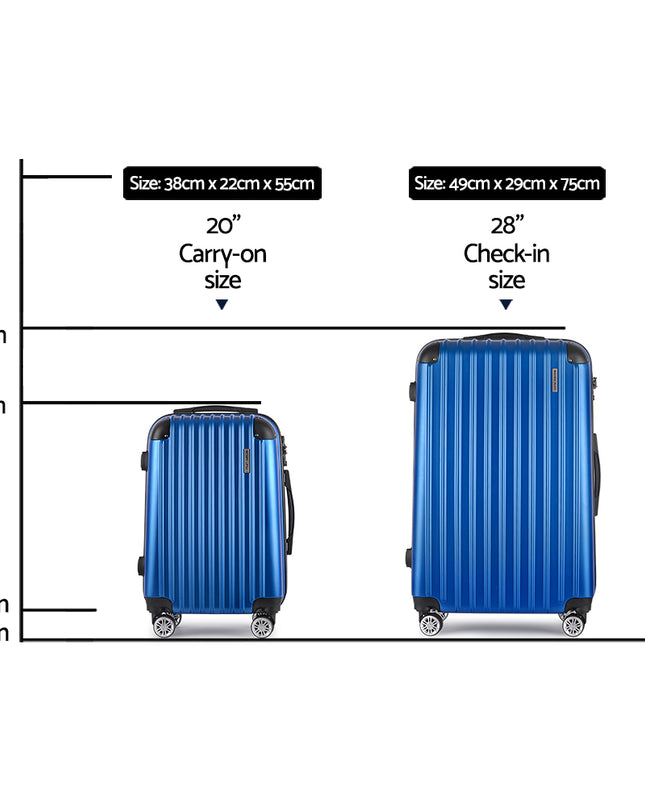 Wanderlite 2pc Luggage Trolley Travel Set Suitcase Carry On TSA Hard Case Lightweight Blue
