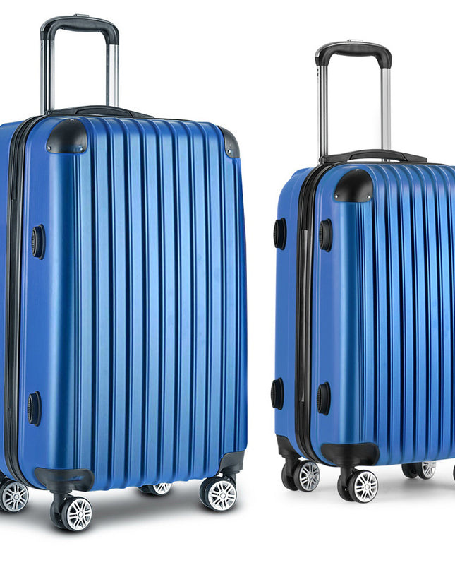 Wanderlite 2pc Luggage Trolley Travel Set Suitcase Carry On TSA Hard Case Lightweight Blue