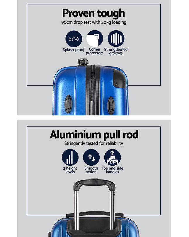 Wanderlite 2pc Luggage Trolley Travel Set Suitcase Carry On TSA Hard Case Lightweight Blue