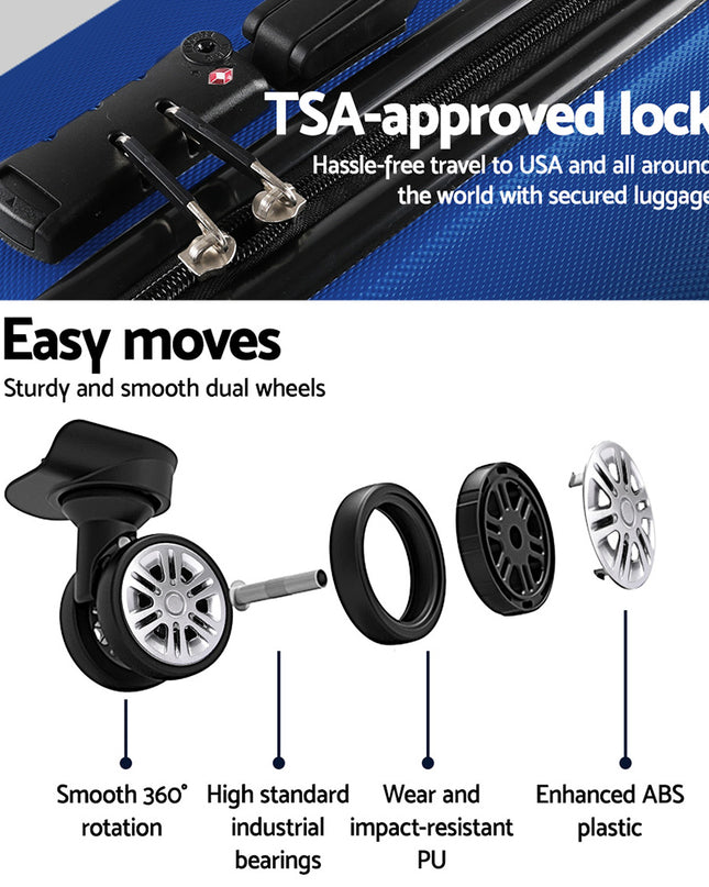 Wanderlite 2pc Luggage Trolley Travel Set Suitcase Carry On TSA Hard Case Lightweight Blue