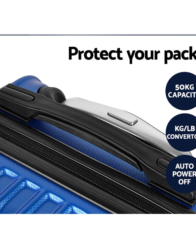 Wanderlite 2pc Luggage Trolley Travel Set Suitcase Carry On TSA Hard Case Lightweight Blue