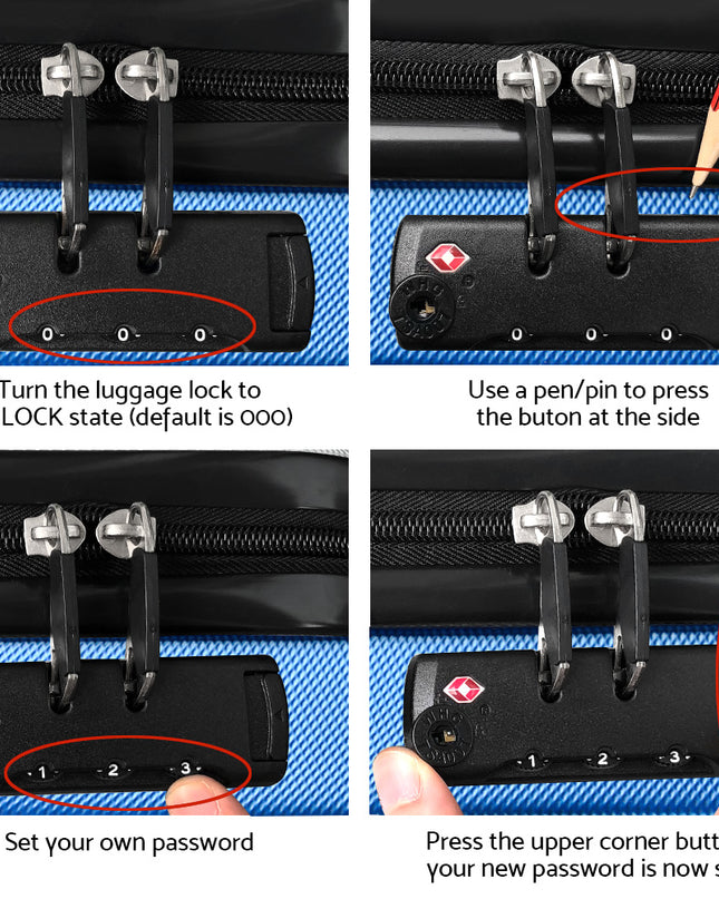 Wanderlite 2pc Luggage Trolley Travel Set Suitcase Carry On TSA Hard Case Lightweight Blue