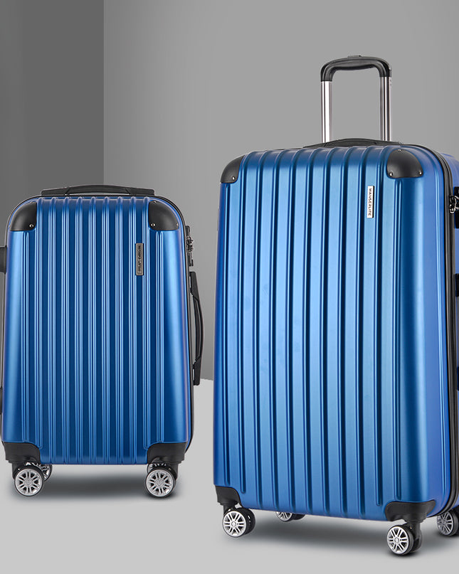 Wanderlite 2pc Luggage Trolley Travel Set Suitcase Carry On TSA Hard Case Lightweight Blue