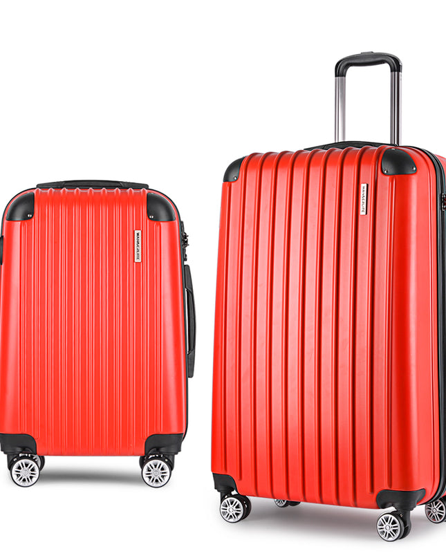 Wanderlite 2pc Luggage Trolley Travel Set Suitcase Carry On TSA Hard Case Lightweight Red