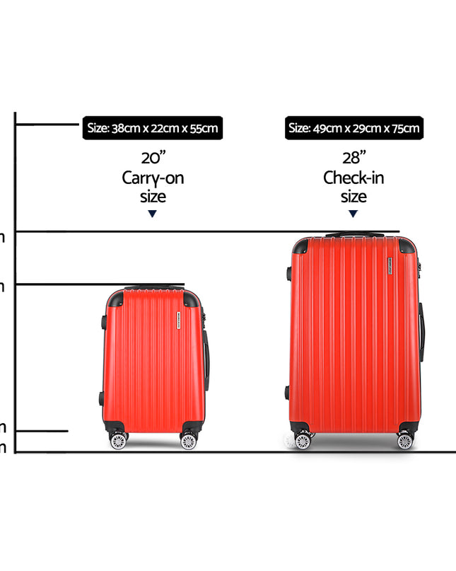Wanderlite 2pc Luggage Trolley Travel Set Suitcase Carry On TSA Hard Case Lightweight Red