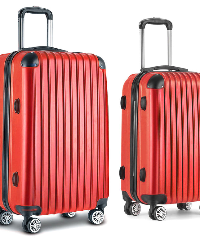 Wanderlite 2pc Luggage Trolley Travel Set Suitcase Carry On TSA Hard Case Lightweight Red