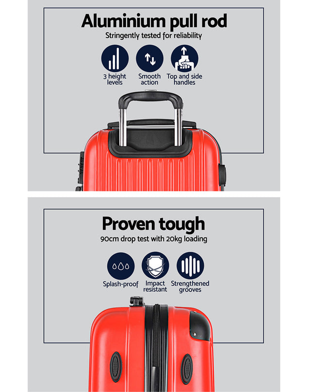 Wanderlite 2pc Luggage Trolley Travel Set Suitcase Carry On TSA Hard Case Lightweight Red