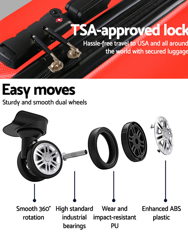 Wanderlite 2pc Luggage Trolley Travel Set Suitcase Carry On TSA Hard Case Lightweight Red