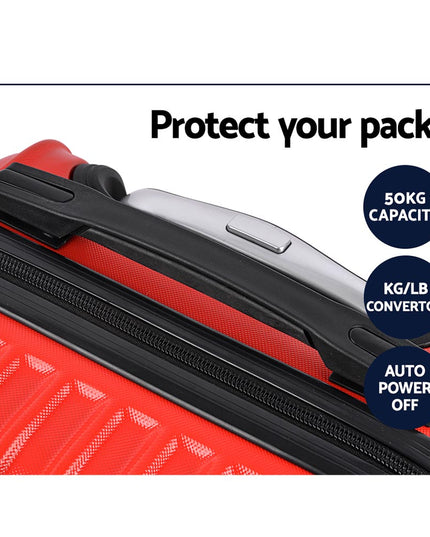 Wanderlite 2pc Luggage Trolley Travel Set Suitcase Carry On TSA Hard Case Lightweight Red
