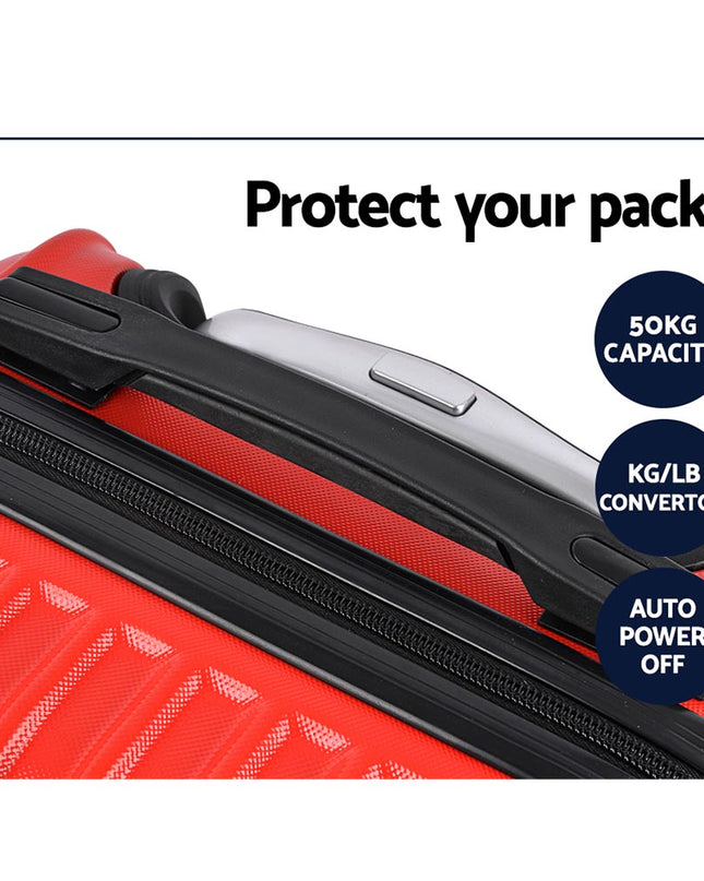Wanderlite 2pc Luggage Trolley Travel Set Suitcase Carry On TSA Hard Case Lightweight Red