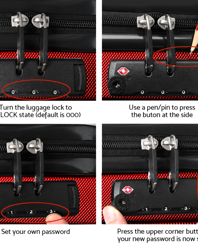 Wanderlite 2pc Luggage Trolley Travel Set Suitcase Carry On TSA Hard Case Lightweight Red