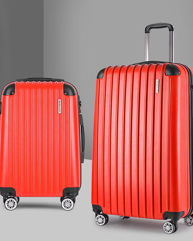 Wanderlite 2pc Luggage Trolley Travel Set Suitcase Carry On TSA Hard Case Lightweight Red