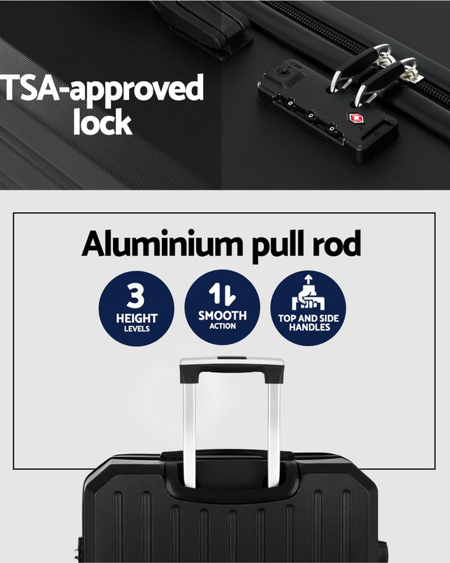 Wanderlite 28" 75cm Luggage Trolley Travel Suitcase Carry On Storage TSA Hardshell Black