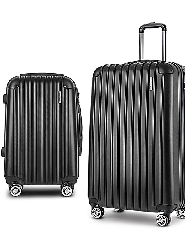 Wanderlite 2pcs Luggage Trolley Set Travel Suitcase Carry On Hard Case Lightweight Black