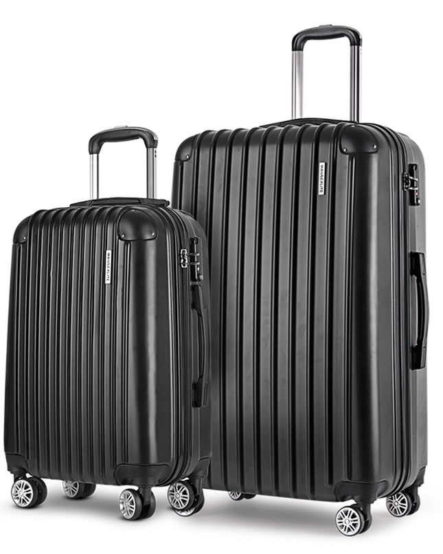 Wanderlite 2pcs Luggage Trolley Set Travel Suitcase Carry On Hard Case Lightweight Black