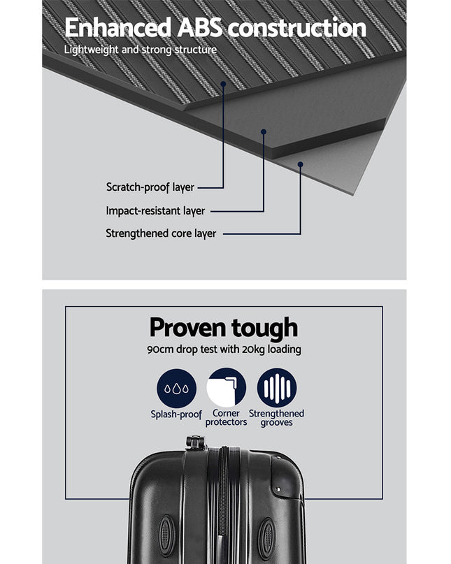 Wanderlite 2pcs Luggage Trolley Set Travel Suitcase Carry On Hard Case Lightweight Black