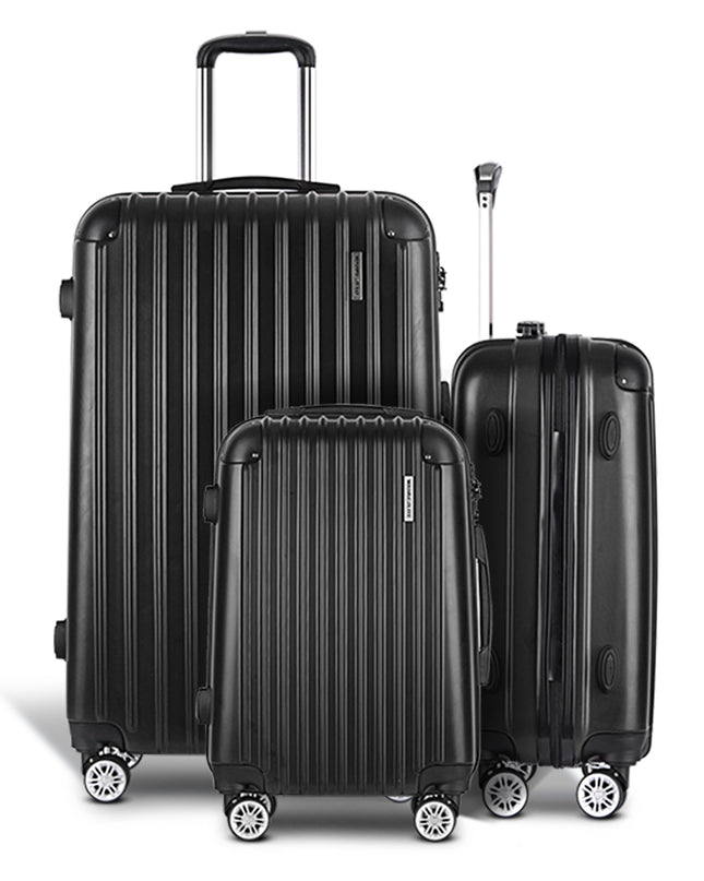 Wanderlite Luggage Set 3pc 20" 24" 28" Suitcase Hardcase Trolley Travel Black