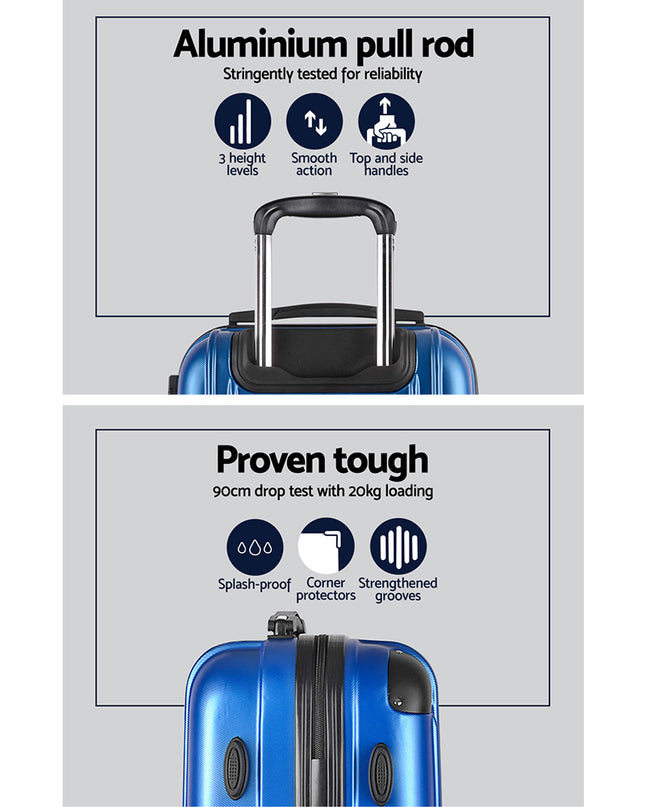 Wanderlite Luggage Set 3pc 20" 24" 28" Suitcase Hardcase Trolley Travel Blue