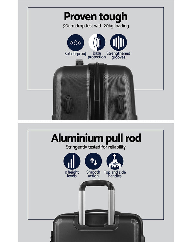 Wanderlite 2pc Luggage Trolley Set Suitcase Travel TSA Carry On Hard Case Lightweight Black