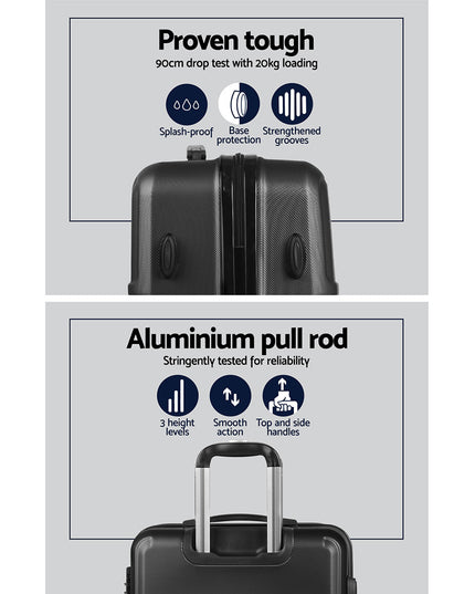 Wanderlite 3pc Luggage Trolley Set Suitcase Travel TSA Carry On Hard Case Lightweight Black