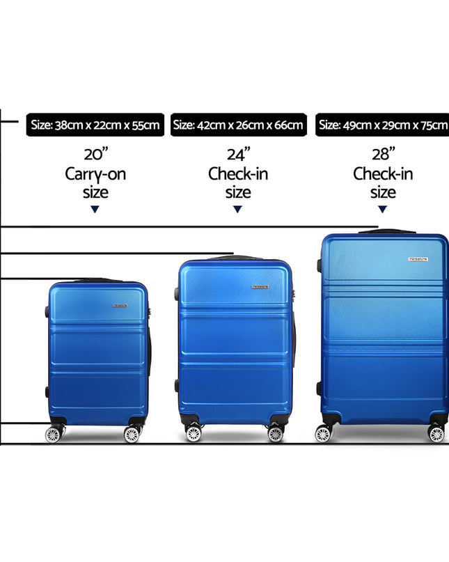 Wanderlite 3pc Luggage Trolley Set Suitcase Travel TSA Carry On Hard Case Lightweight Blue
