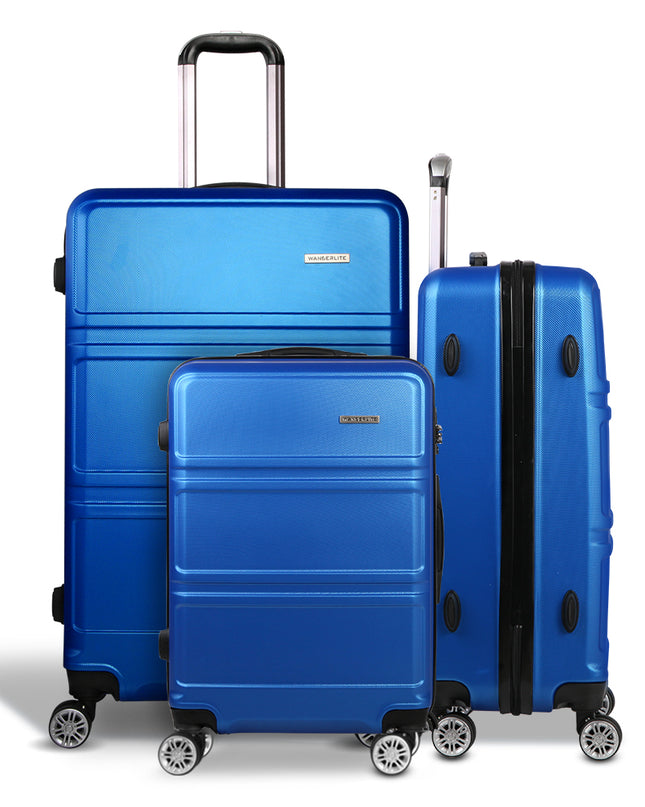 Wanderlite 3pc Luggage Trolley Set Suitcase Travel TSA Carry On Hard Case Lightweight Blue