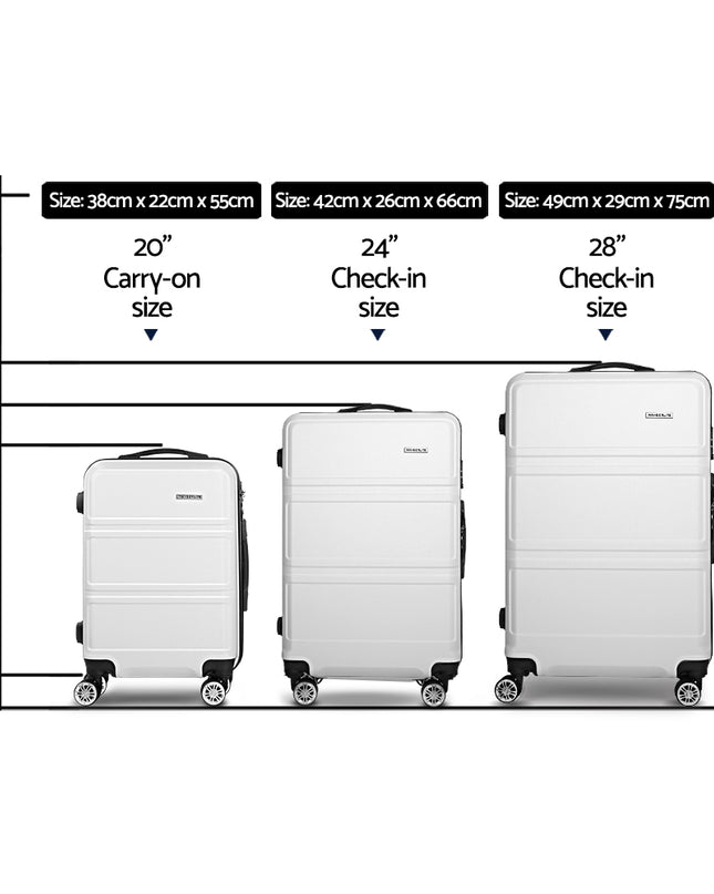 Wanderlite 3pc Luggage Trolley Set Suitcase Travel TSA Carry On Hard Case Lightweight White