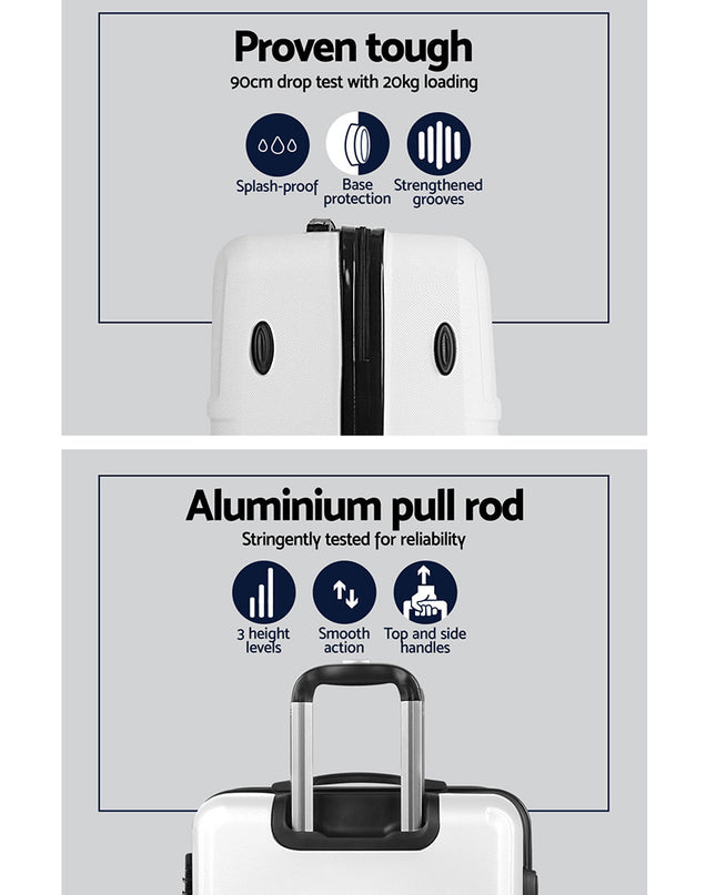 Wanderlite 3pc Luggage Trolley Set Suitcase Travel TSA Carry On Hard Case Lightweight White