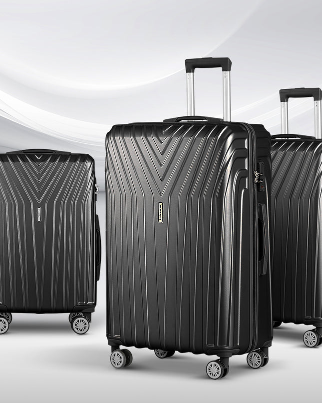 Wanderlite 3pc Luggage Trolley Set Suitcase Travel TSA Hard Case Carry On Black Lightweight