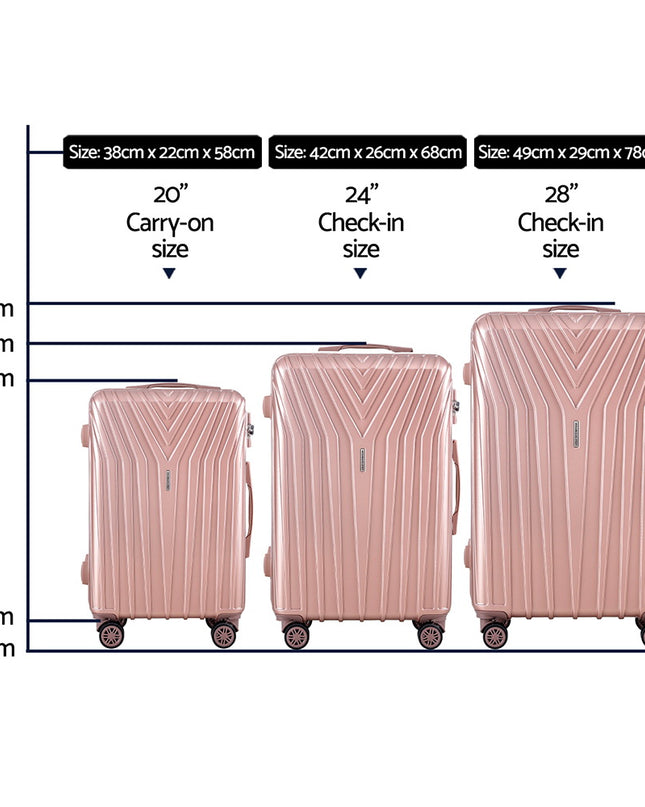 Wanderlite 3pc Luggage Trolley Set Suitcase Travel TSA Hard Case Carry On Pink Lightweight