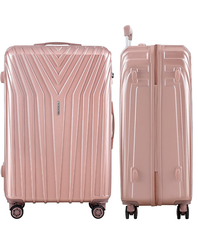 Wanderlite 3pc Luggage Trolley Set Suitcase Travel TSA Hard Case Carry On Pink Lightweight