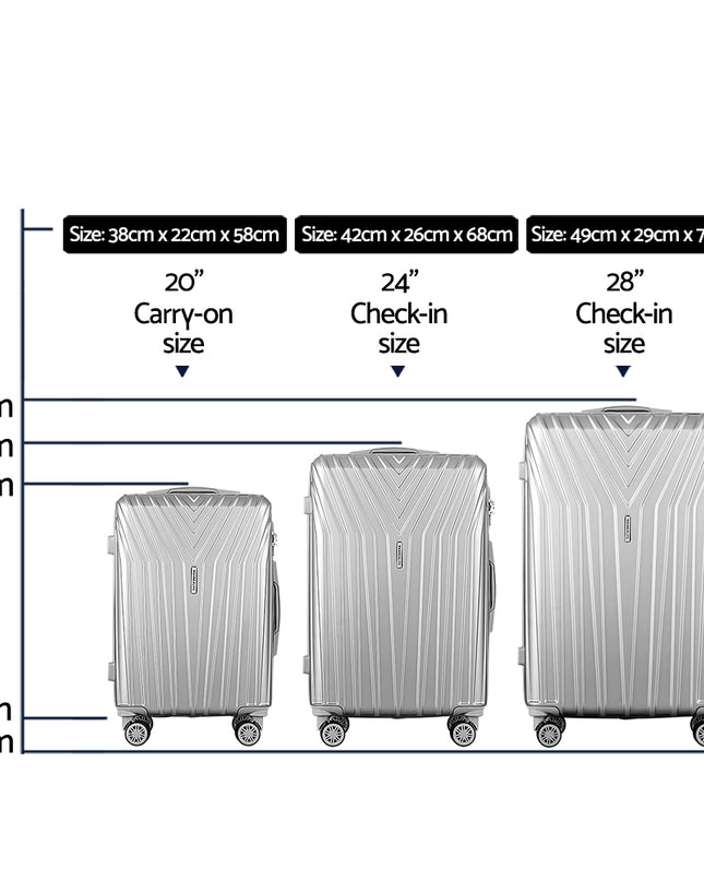 Wanderlite 3pc Luggage Trolley Set Suitcase Travel TSA Hard Case Carry On Silver Lightweight