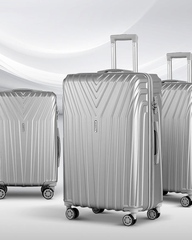 Wanderlite 3pc Luggage Trolley Set Suitcase Travel TSA Hard Case Carry On Silver Lightweight